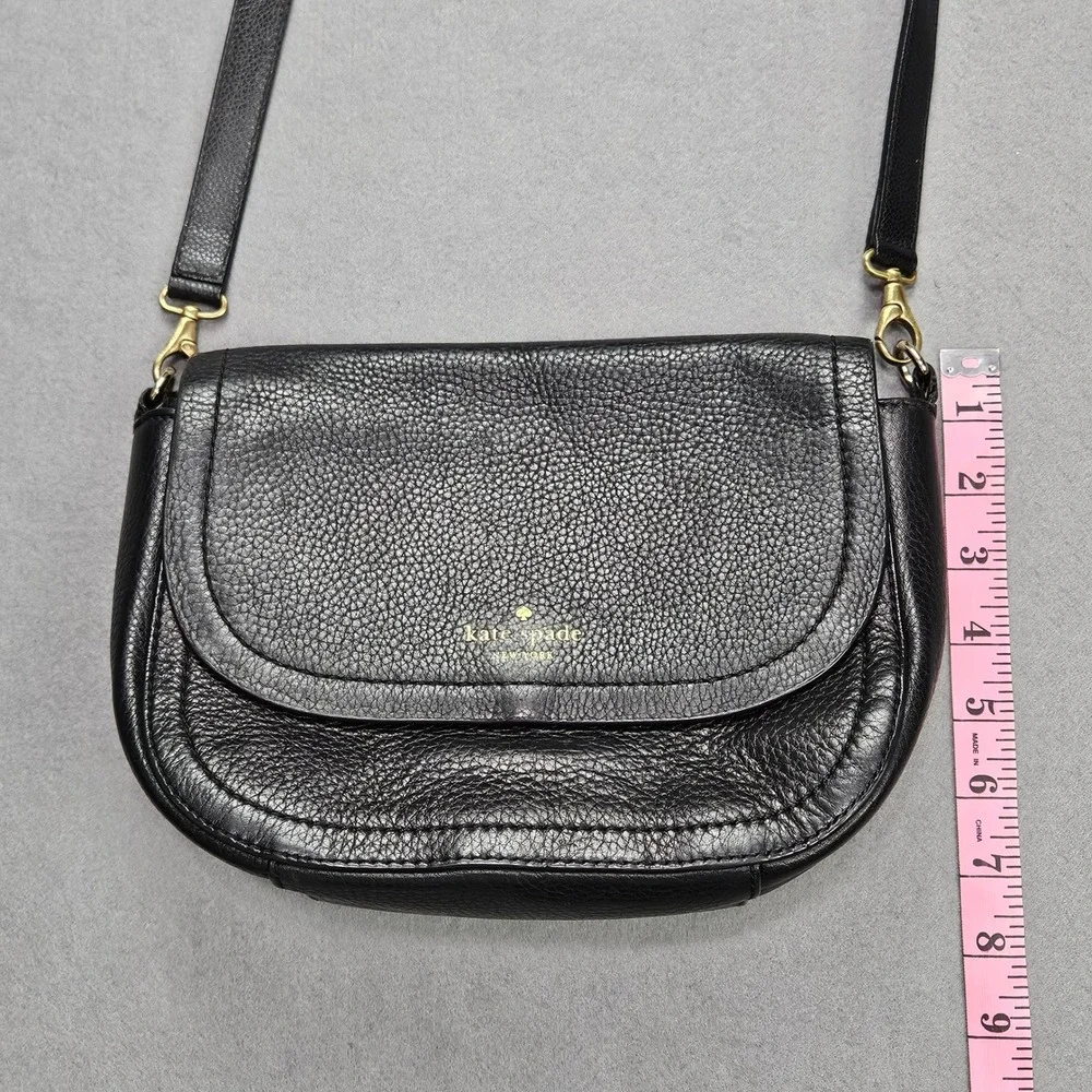 Kate Spade Black Pebbled Cow Leather Crossbody Flap Bag Gold Tone Hardware